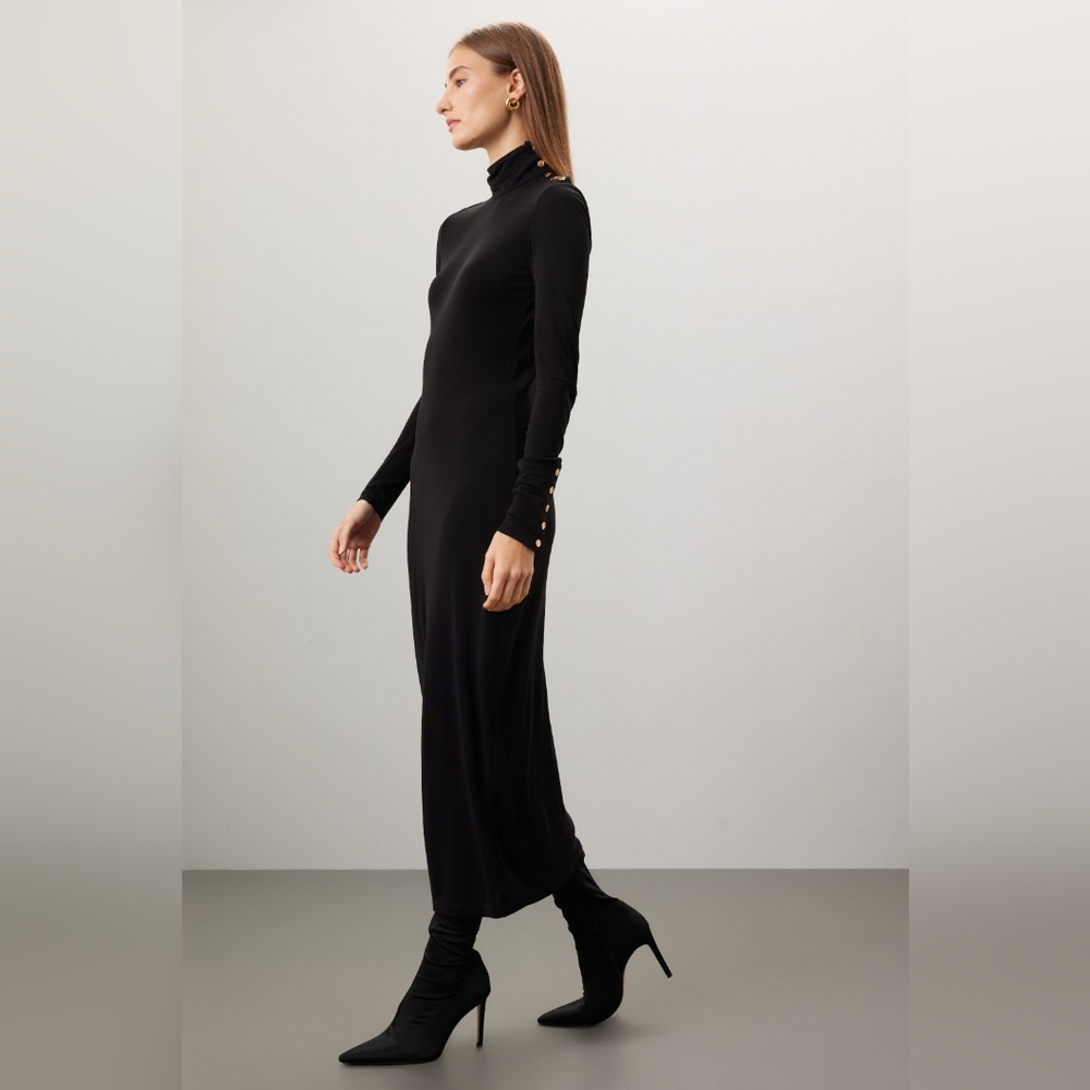Tory Burch Womens Long Sleeve Black Jersey Turtleneck Dress Size 8